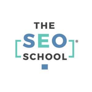 The seo school logo on a white background.